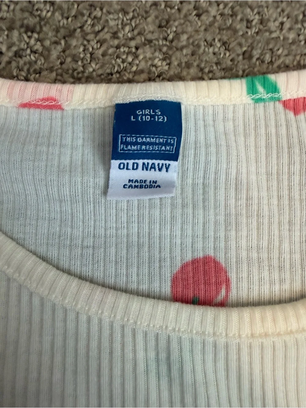 Old Navy Girls Cream Cherry Print Ribbed Short Pajama Set